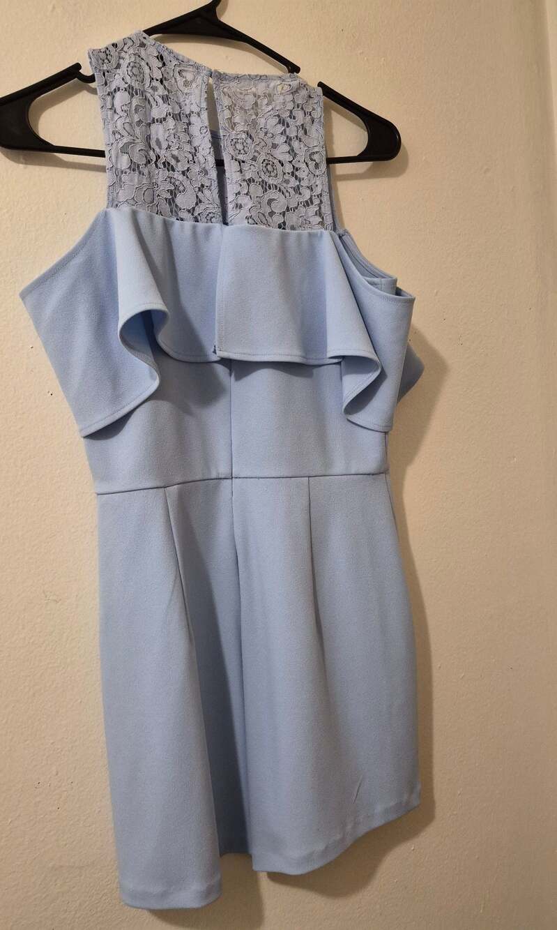 Express Light Blue Lace-Upper Ruffle Romper - Picture 2 of 3